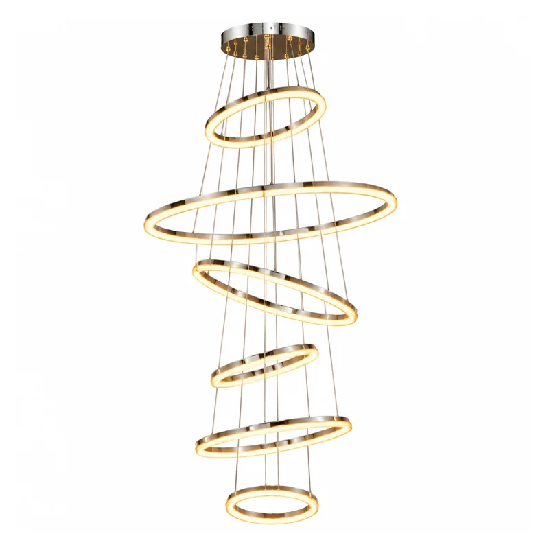 Black Ring LED Double Height Chandelier view 2