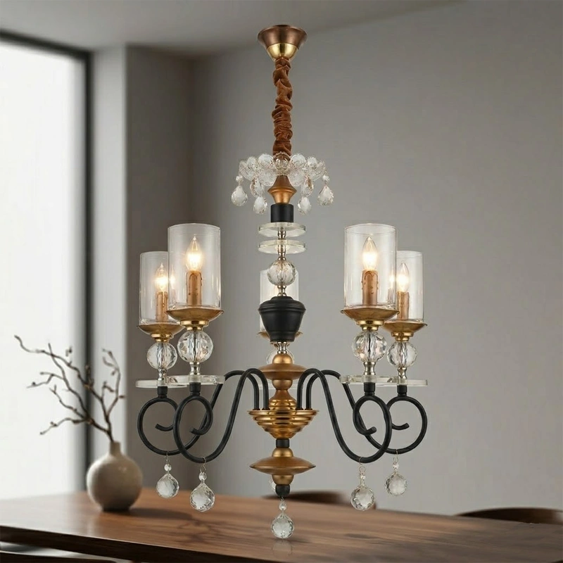 Classic Glass Shade Crystal Chandelier