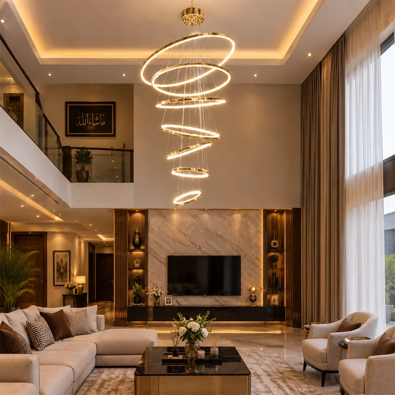 Elysian Gold Ring Double Height Chandelier view 1