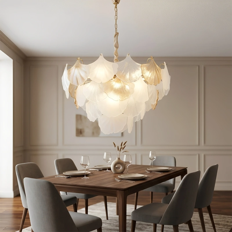 Glass Oyster Leaf Chandelier