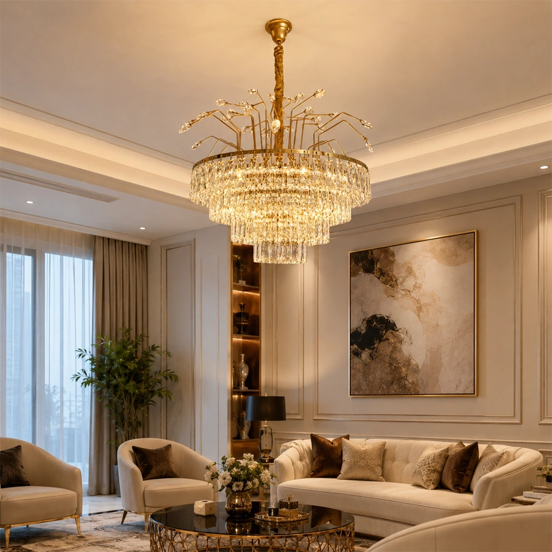 Gold Crystal Tiered Chandelier view 1