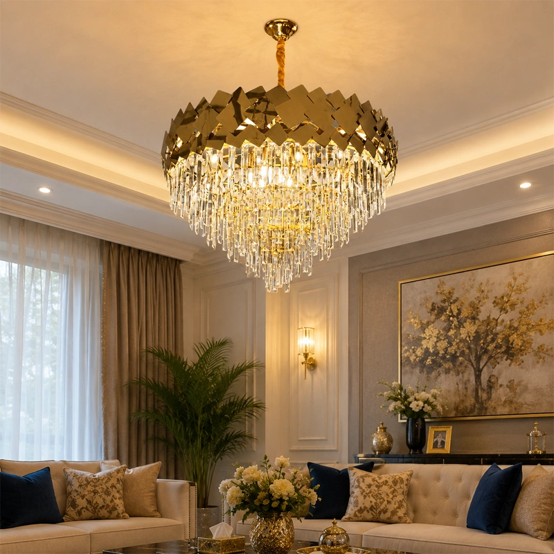 Golden Mosaic Crystal Chandelier image 1