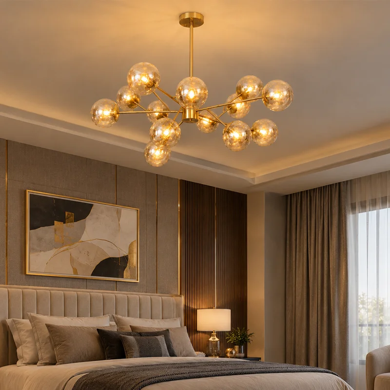 Modern Gold Sputnik Glass Globe Chandelier view 3