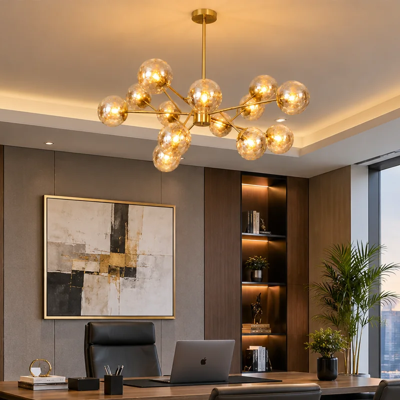 Modern Gold Sputnik Glass Globe Chandelier view 4