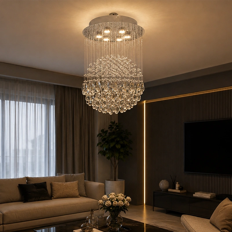 Round Crystal Raindrop Chandelier