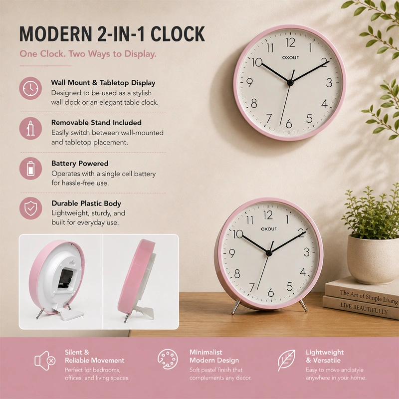 Dual Function Pink Clock  Wall and table modern decorative clock preview 1