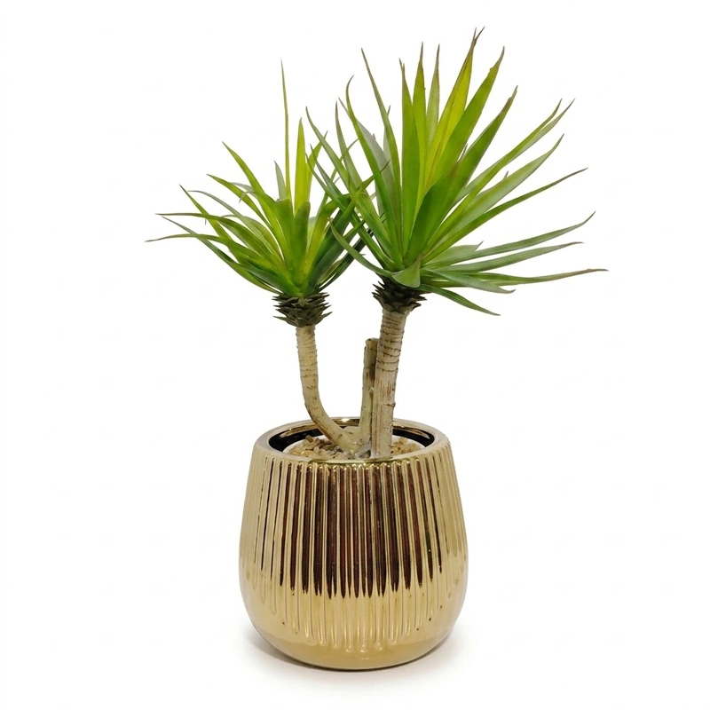 Golden Ceramic Pot with Ceramic plant preview 2