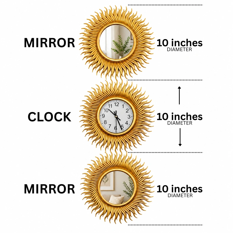 Golden Sunburst WallClock Mirror 3pc Set preview 2
