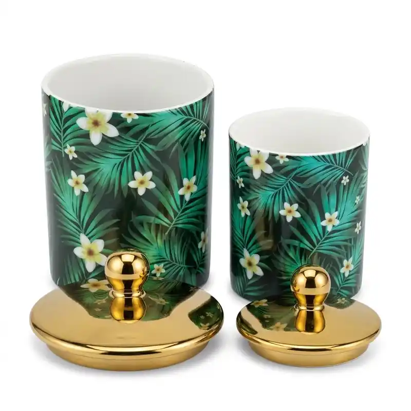 Pair of Green Jars with Lids preview 2