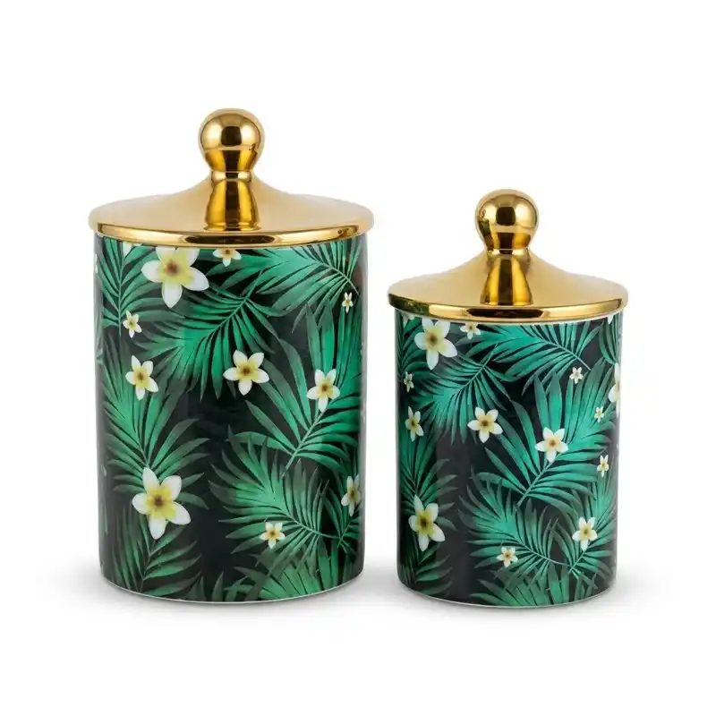 Pair of Green Jars with Lids preview 3