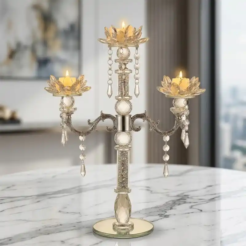 Tri Head Crystal Candelstand