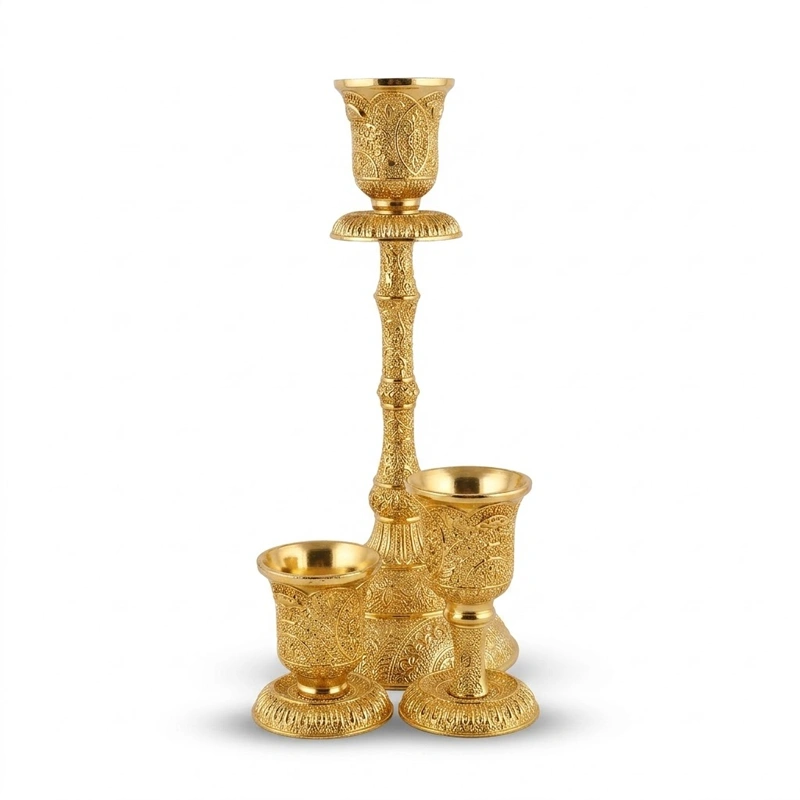 Trio of Golden Pewter Candel Stands preview 2