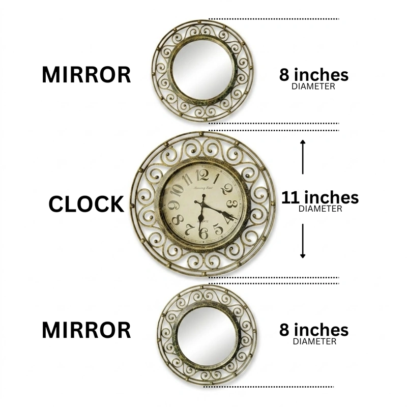 Vintage Scroll Wall Clock & Mirror 3pc Set preview 2