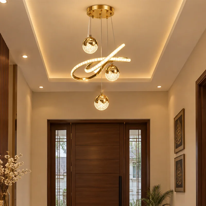 Golden Swirl Crystal LED Pendant view 1