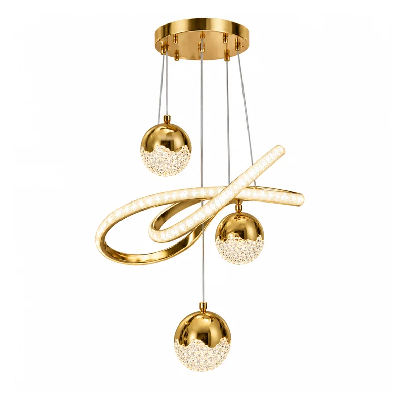 Golden Swirl Crystal LED Pendant view 2