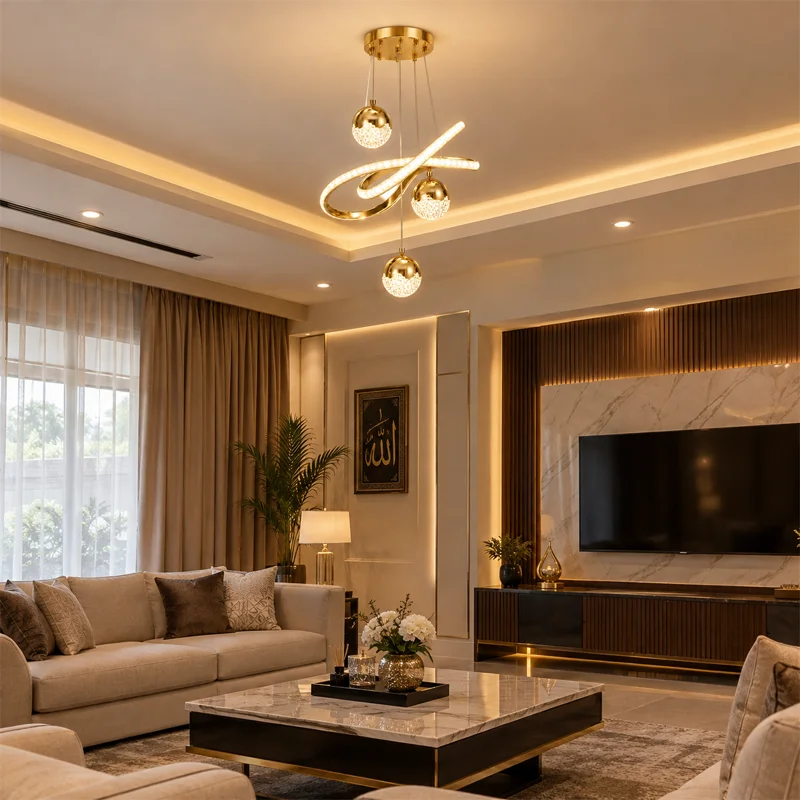 Golden Swirl Crystal LED Pendant view 3