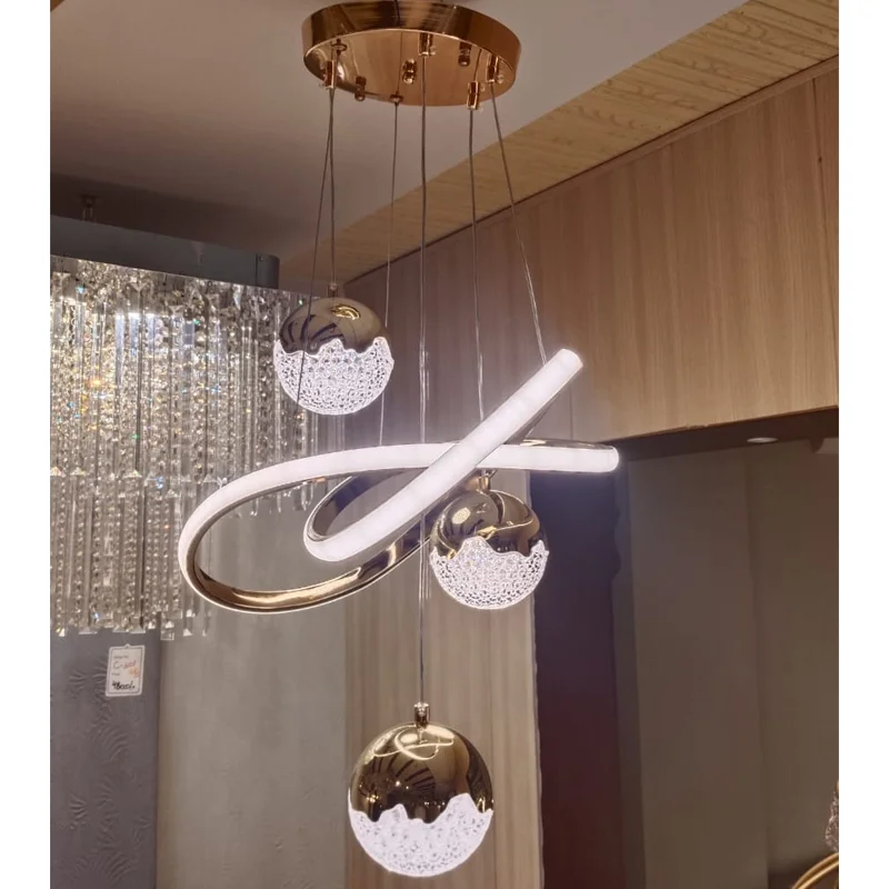 Golden Swirl Crystal LED Pendant view 4