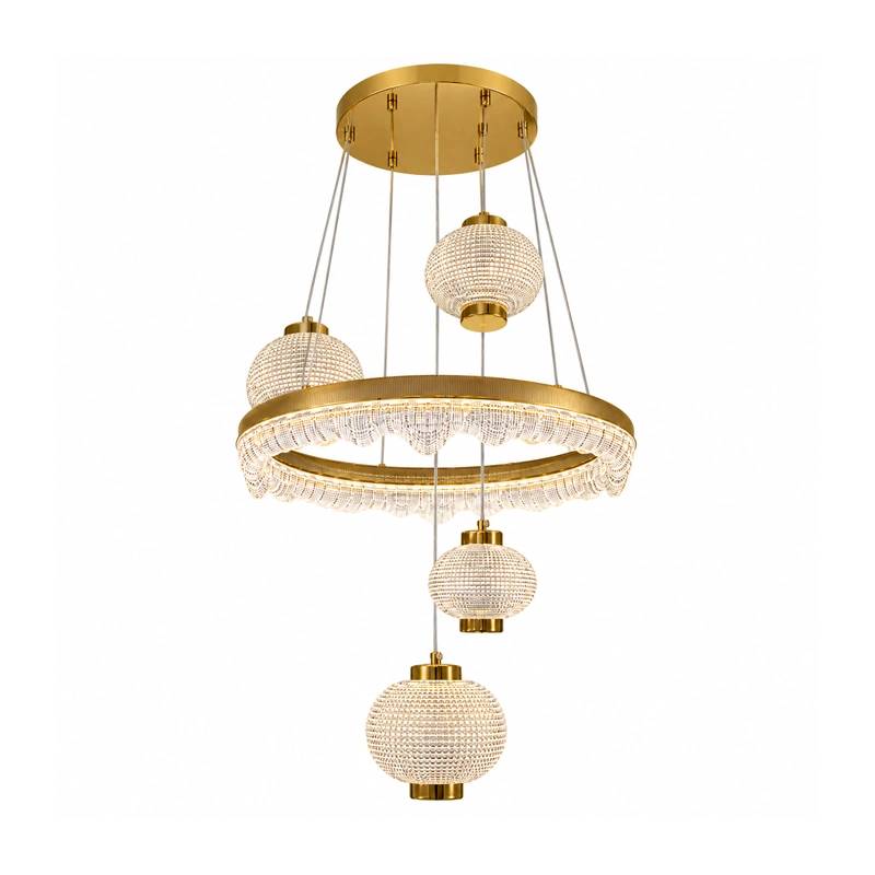 Luxury Golden LED Ball Ring Hanging Light view 2