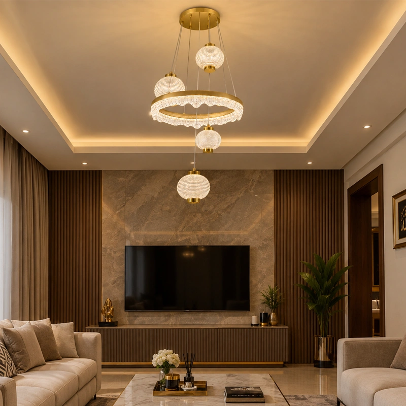 Luxury Golden LED Ball Ring Hanging Light view 3